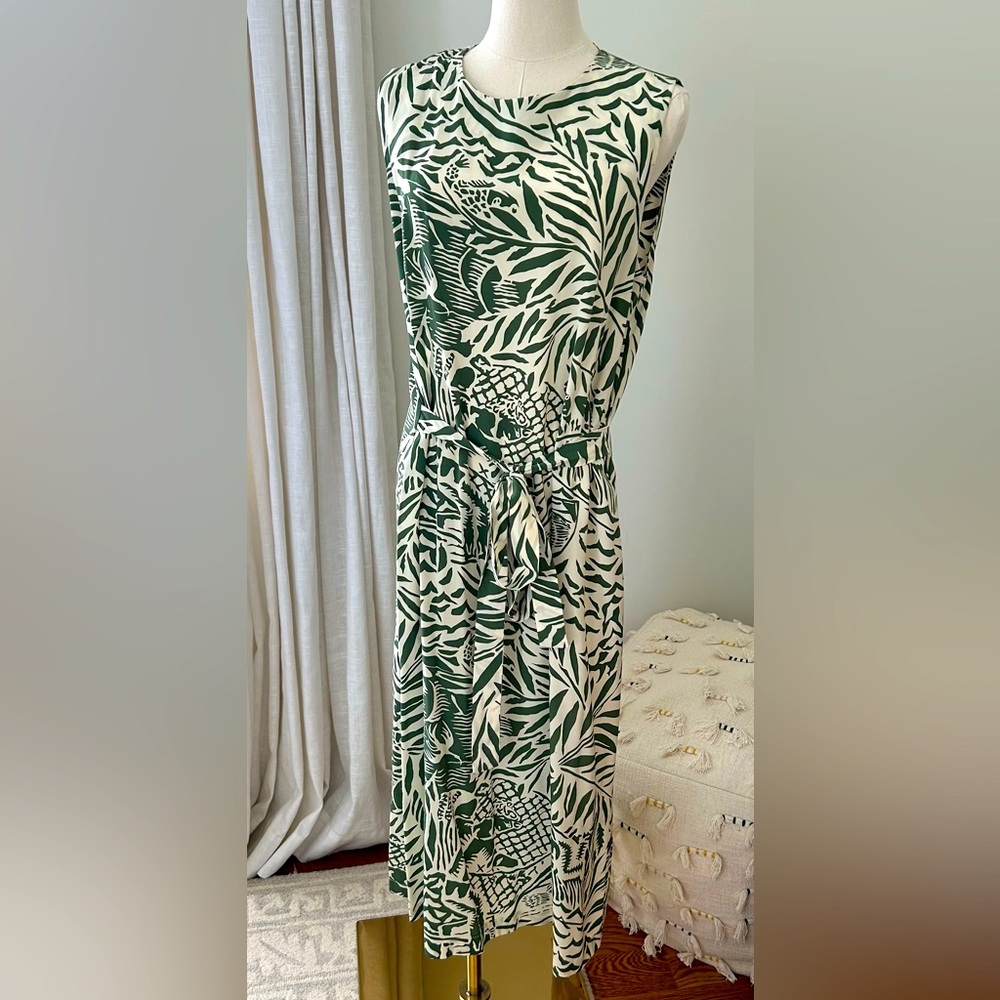 No. 6 Store ivory and green tie-waist silk dress